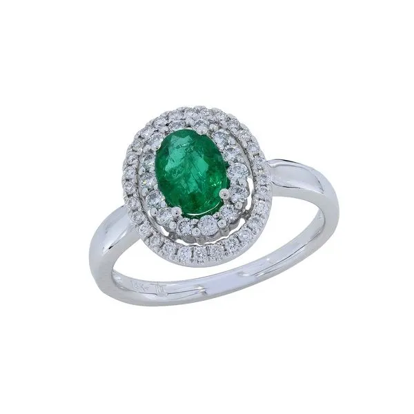 14K White Gold Emerald and Diamond Double Halo Ring Size 6.75 Quality Gem LLC Bethel, CT