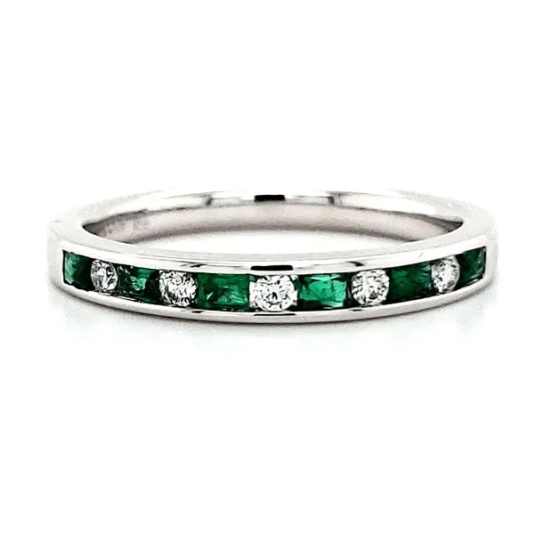 14K White Gold Emerald and Diamond Channel set Ring Size 6.75 Quality Gem LLC Bethel, CT