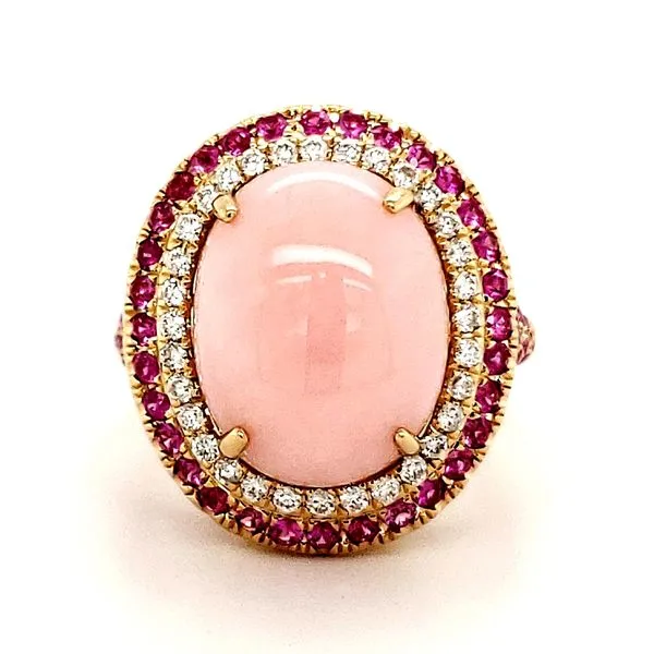 14K yellow Gold Pink Opal, Pink Sapphire, and Diamond Ring Size 6 Image 2 Quality Gem LLC Bethel, CT