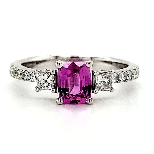 14K White Gold Pink Sapphire and Diamond 3 Stone Ring Size 7 Quality Gem LLC Bethel, CT