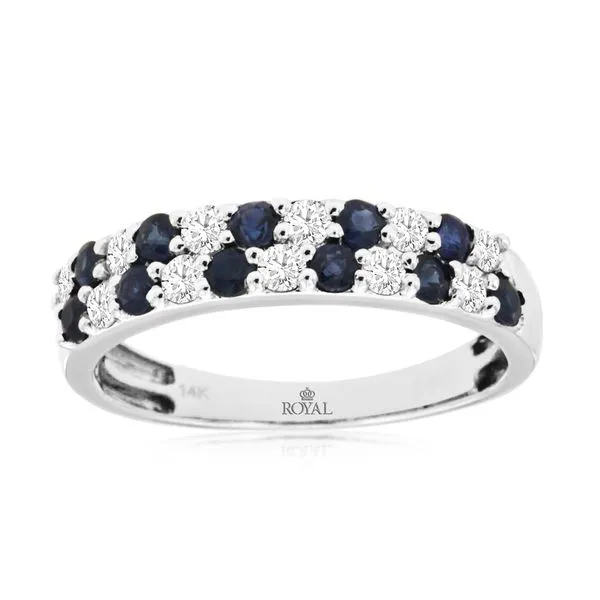 14K White Gold Angled Double Row Sapphire and Diamond Ring Size 7 Quality Gem LLC Bethel, CT