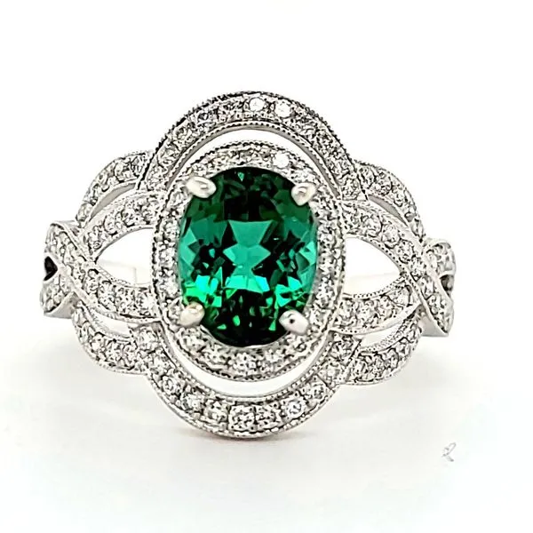 14K White Gold Green Tourmaline and Diamond Ring Quality Gem LLC Bethel, CT