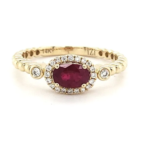 14K Yellow Gold Ruby and Diamond East West Halo Ring Size 6.5 Quality Gem LLC Bethel, CT