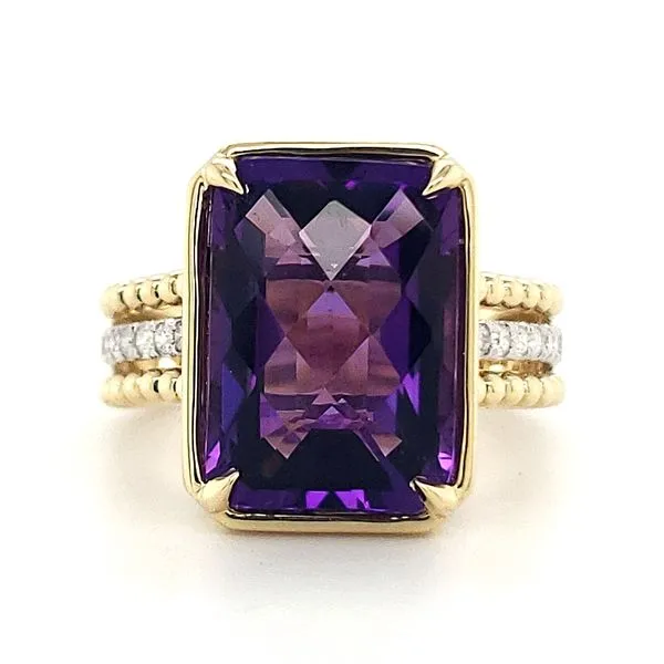 14K Two Tone Amethyst and Diamond Ring Size 6.75 Quality Gem LLC Bethel, CT