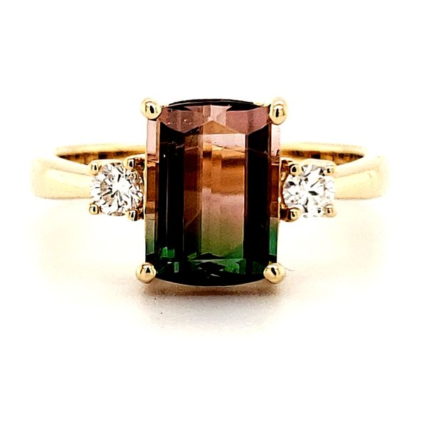 14K Yellow Gold Watermelon Tourmaline and Diamond Ring Size 6.5 Quality Gem LLC Bethel, CT