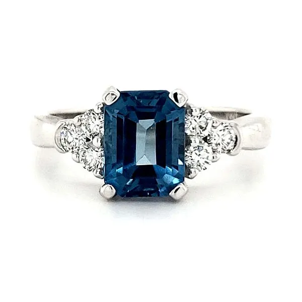 14K White Gold London Blue Topaz and Diamond Ring Size 7 Quality Gem LLC Bethel, CT