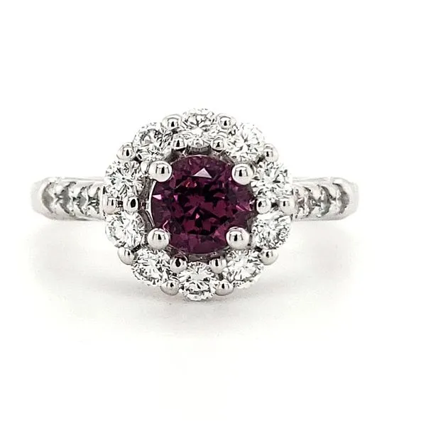 14K White Golf Rhodolite Garnet and Diamond halo Ring Size 6.75 Quality Gem LLC Bethel, CT