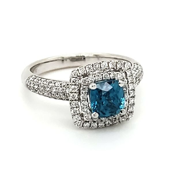 18K White Gold Blue Zircon & Diamond Ring Image 2 Quality Gem LLC Bethel, CT
