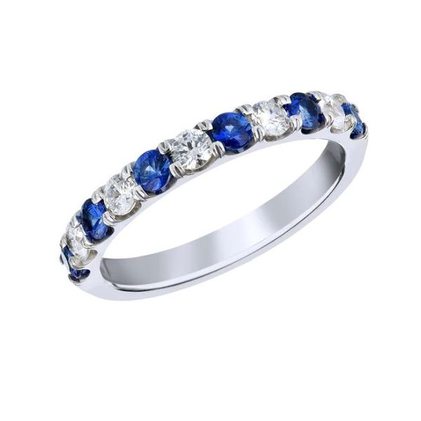 14K White Gold Sapphire and Diamond Share Prong Band Ring Size 6.5 Quality Gem LLC Bethel, CT