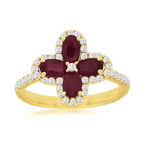14K Yellow Gold Ruby and Diamond Clover Ring Size 7 Quality Gem LLC Bethel, CT