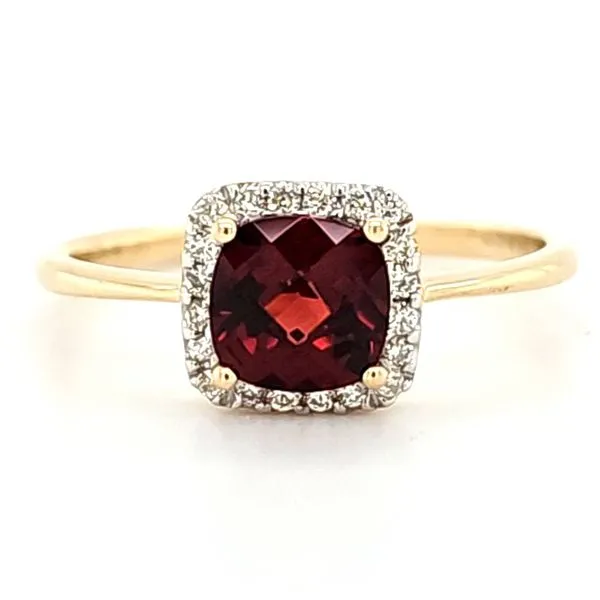 14K Yellow Gold Garnet and Diamond Cushion Halo Ring Size 7 Quality Gem LLC Bethel, CT