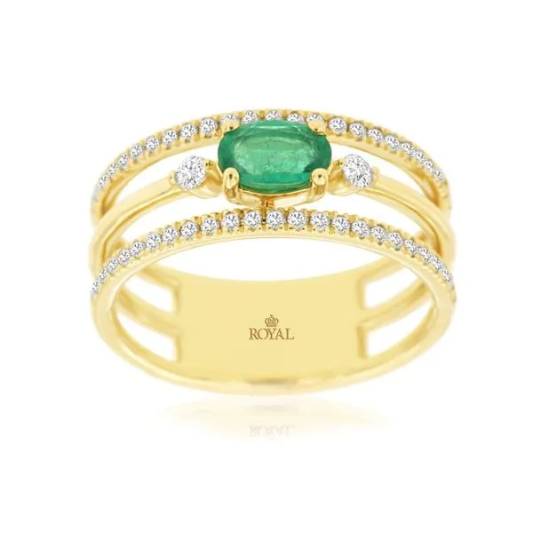 14K Yellow Gold Emerald and Diamond 3 Row Ring Size 7 Quality Gem LLC Bethel, CT