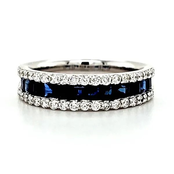 14K White Gold Sapphire and Diamoond 3 Row Ring Size 6.5 Quality Gem LLC Bethel, CT