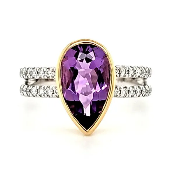 14K Two Tone Amethyst and Diamond Ring Size 6.75 Quality Gem LLC Bethel, CT