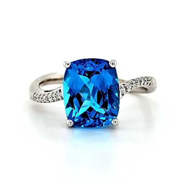 14K White Gold Swidd Blue Topaz and Diamond Ring Size 7 Quality Gem LLC Bethel, CT