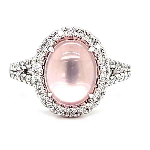 14K White Gold Oval Rose Quartz and Diamond Halo Ring Size 6.75 Quality Gem LLC Bethel, CT