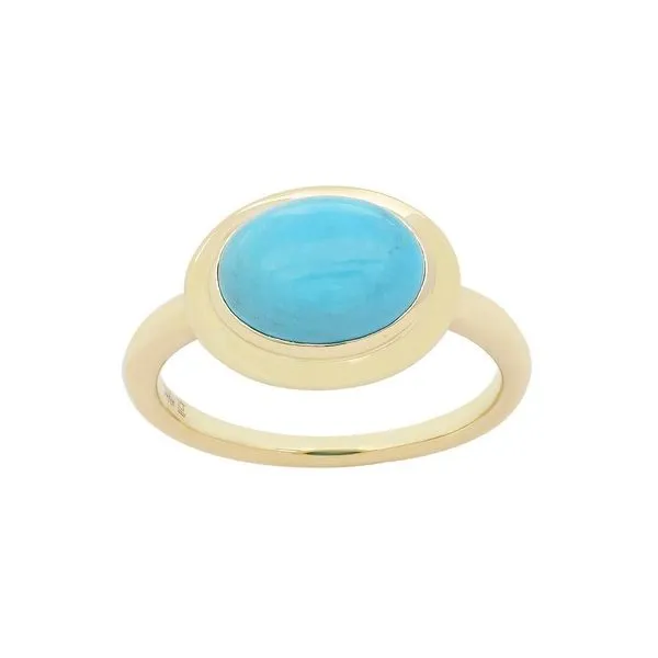 14K Yellow Gold East West Bezel Turquoise Ring Size 6.75 Quality Gem LLC Bethel, CT