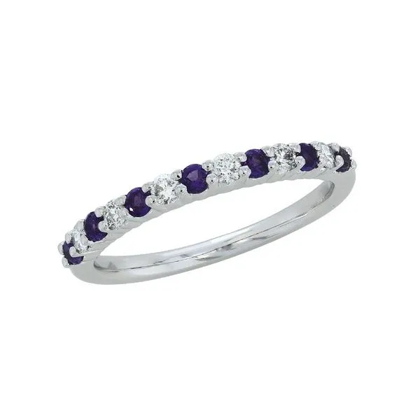 14K White Gold Amethyst and Diamond Straight Band Ring Size 6.75 Quality Gem LLC Bethel, CT