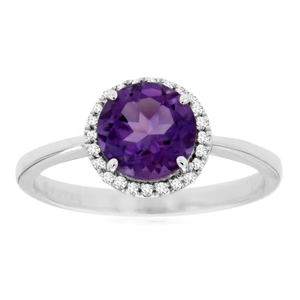 14K White Gold Amethyst and Diamond Halo Ring Size 7 Quality Gem LLC Bethel, CT
