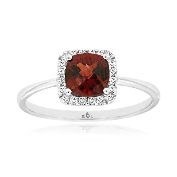 14K White Gold Garnet and Diamond Cushion Halo Ring Size 6.75 Quality Gem LLC Bethel, CT
