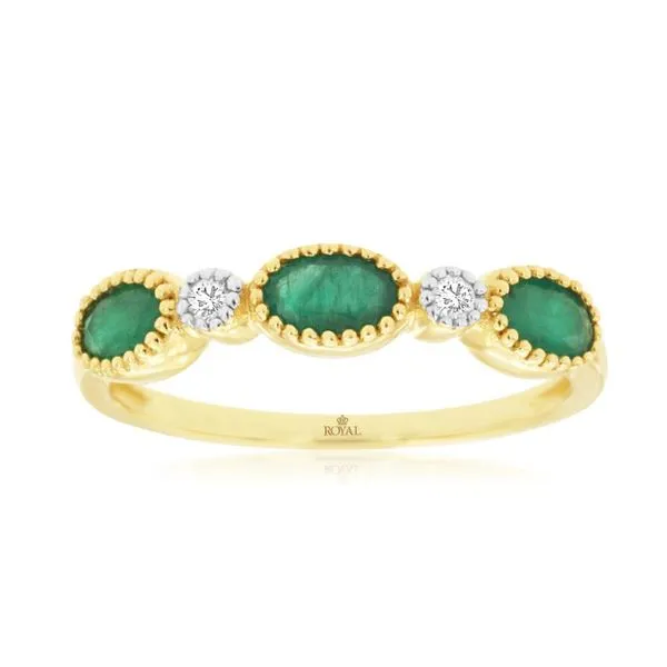 14K Yellow Gold East West Beaded Bezel Emerald and Diamond Ring Size 7 Quality Gem LLC Bethel, CT