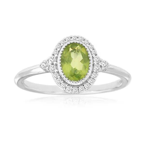 14K White Gold Peridot and Diamond Oval Halo Ring Size 7.25 Quality Gem LLC Bethel, CT