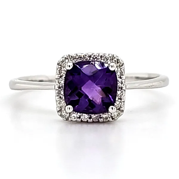 14K White Gold Amethyst and Diamond Cushion Halo Ring Size 7 Quality Gem LLC Bethel, CT