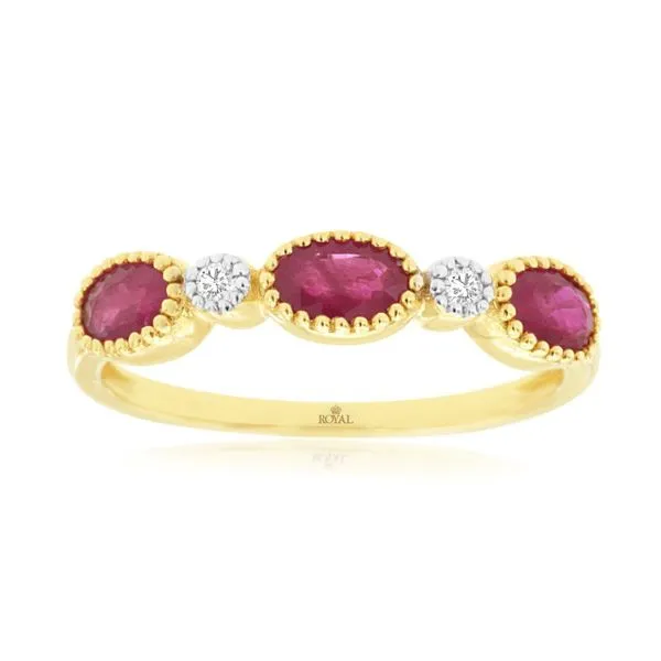 14K Yellow Gold Ruby and Diamond East West Beaded Bezels Ring Size 7 Quality Gem LLC Bethel, CT