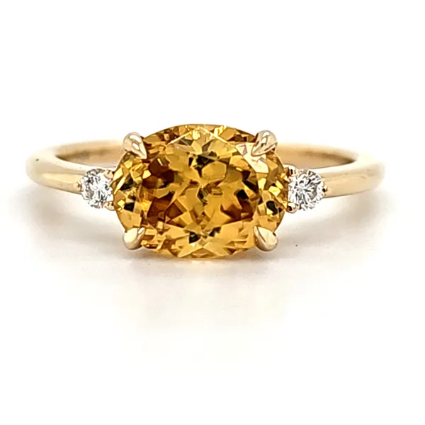 14K Yellow Gold Yellow Zircon and Diamond East West Ring Size 6.5 Quality Gem LLC Bethel, CT