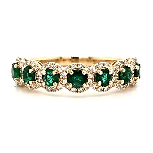 14K yellow Gold Emerald and Diamond Halo Band Ring Size 7 Quality Gem LLC Bethel, CT