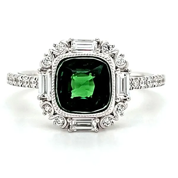 14K White Gold Tsavorite Garnet and Diamond Cushion Halo Ring Size 6.5 Quality Gem LLC Bethel, CT