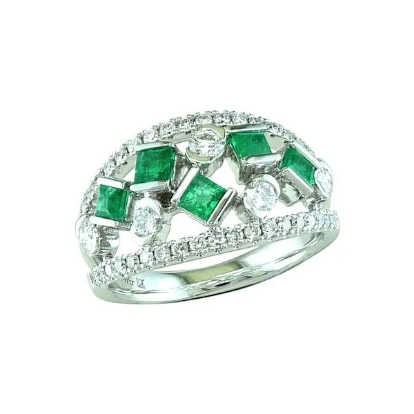 14K White Gold Emerald and Diamond Scatter Ring Size 6.75 Quality Gem LLC Bethel, CT