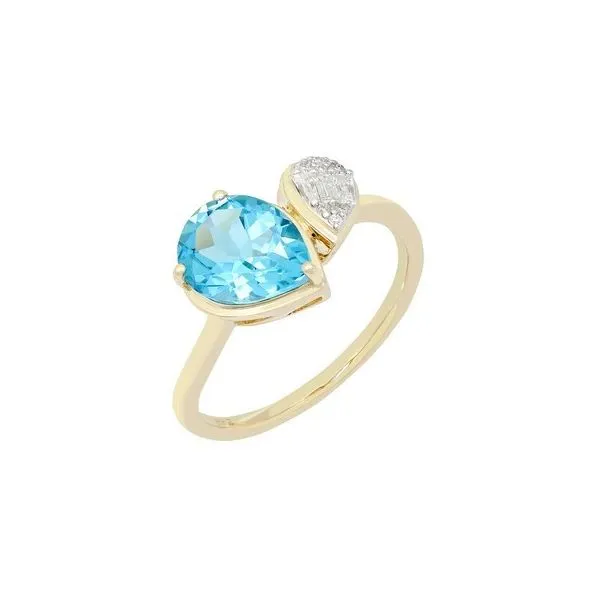 14K Yellow Gold Blue Topaz and Diamond Double Pear Ring Size 6.75 Quality Gem LLC Bethel, CT