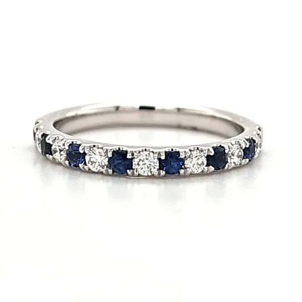 14K White Gold Alternating Sapphire and Diamond Band Ring Size 6.25 Quality Gem LLC Bethel, CT