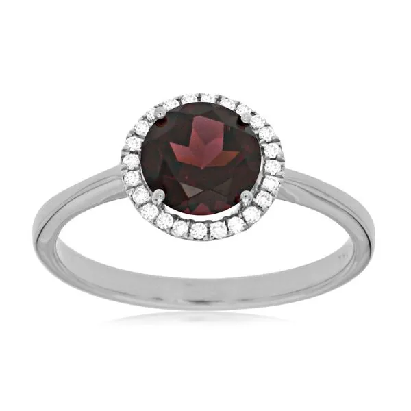 14K White Gold Garnet and Diamond Halo Ring Size 7 Quality Gem LLC Bethel, CT