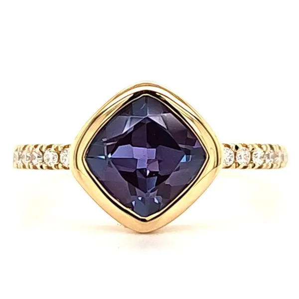 14K Yellow Gold Created Alexandrite and Diamond Ring Size 6.75 Quality Gem LLC Bethel, CT