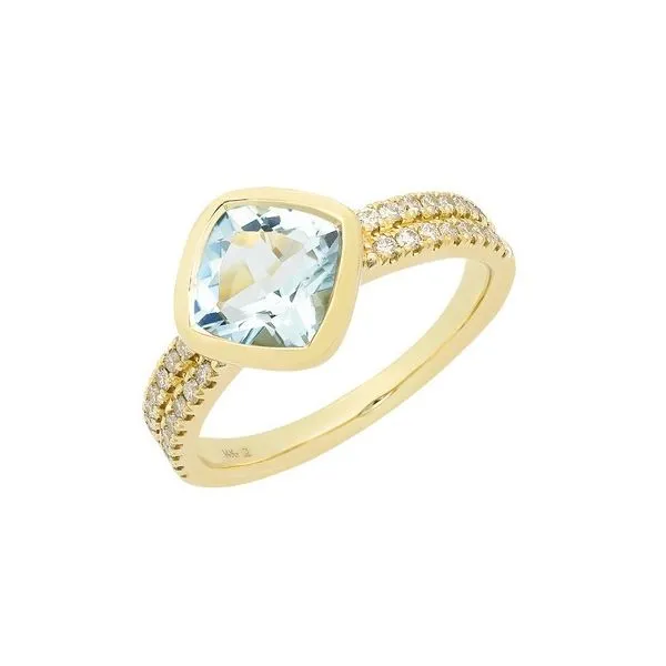14K Yellow Gold Aquamarine and Diamond Bezel Ring Size 6.75 Quality Gem LLC Bethel, CT