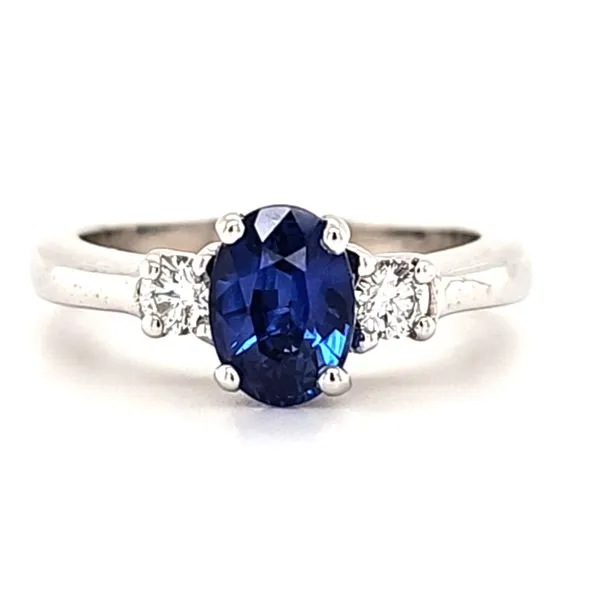 14K White Gold Sapphire and Diamond 3 Stone Ring Size 5.25 Quality Gem LLC Bethel, CT