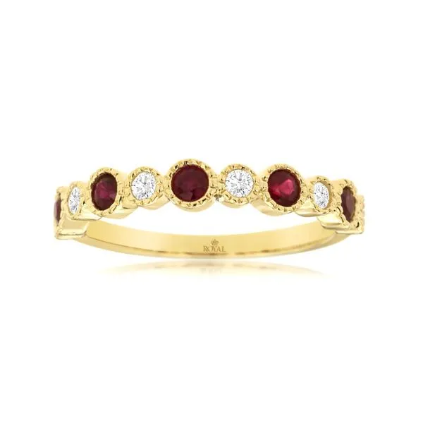 14K Yellow Gold Ruby and Diamond Milgrain Bezel Band Size 7 Quality Gem LLC Bethel, CT