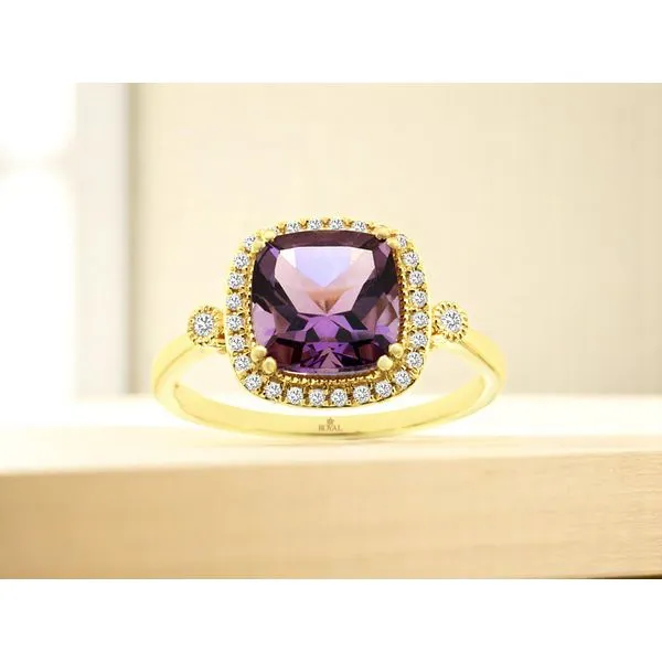 14K Yellow Gold Amethyst and Diamond Cushion Halo Ring Size 6.75 Image 2 Quality Gem LLC Bethel, CT