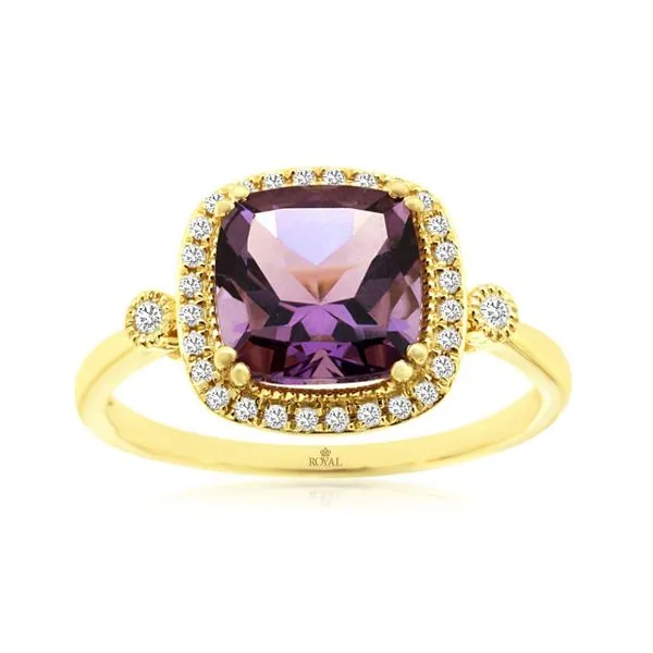 14K Yellow Gold Amethyst and Diamond Cushion Halo Ring Size 6.75 Quality Gem LLC Bethel, CT