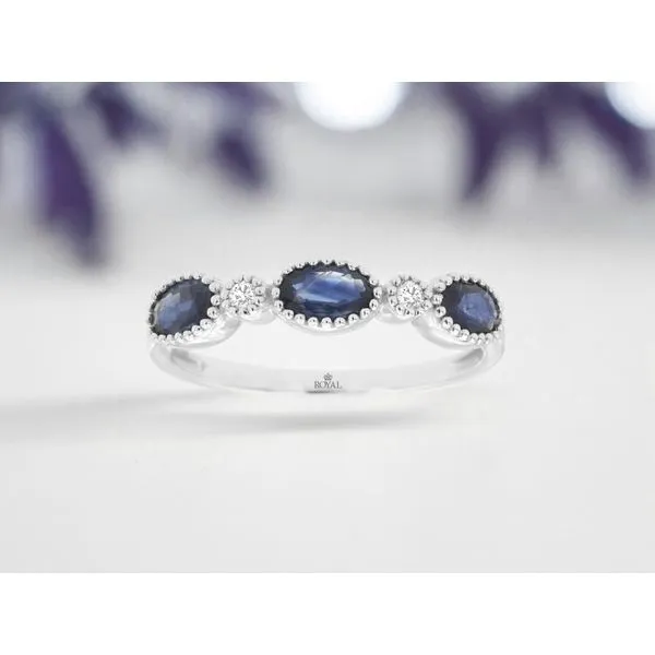 14K white Gold East West Beaded Bezels Sapphire and Diamond Ring Size 7 Image 2 Quality Gem LLC Bethel, CT