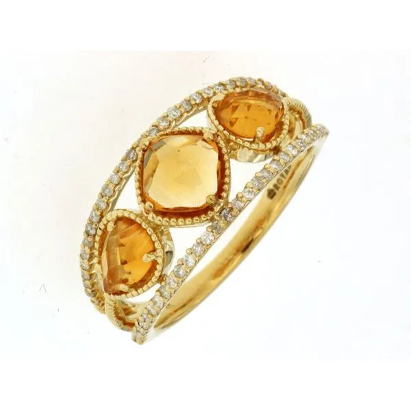 14K Yellow Gold Citrine and Diamond 3 Stone Ring Size 7 Quality Gem LLC Bethel, CT