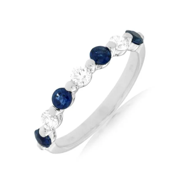 14K White Gold Alternating Sapphire & Diamond Band Size 6.75 Quality Gem LLC Bethel, CT