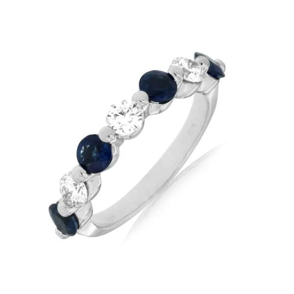 14K White Gold Alternating Sapphire and Diamond Band Size 6.75 Quality Gem LLC Bethel, CT