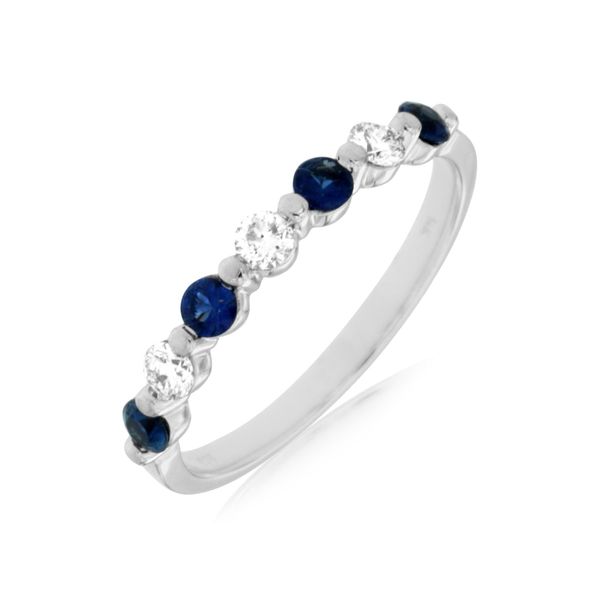 14K White Gold Bar Set Sapphire and Diamond Band Quality Gem LLC Bethel, CT