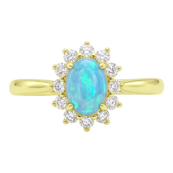14K Yellow Gold Opal and Diamond Ring Size 6.75 Quality Gem LLC Bethel, CT