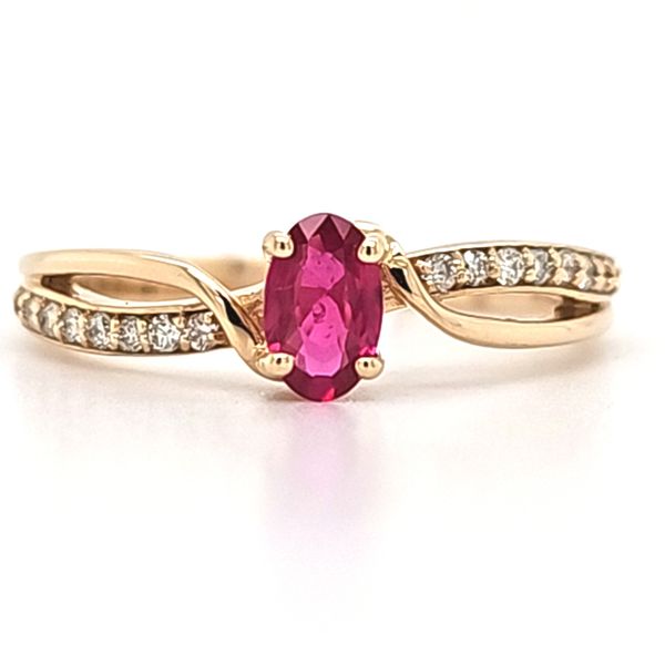 14K Yellow Gold Ruby and Diamond Twist Ring Quality Gem LLC Bethel, CT