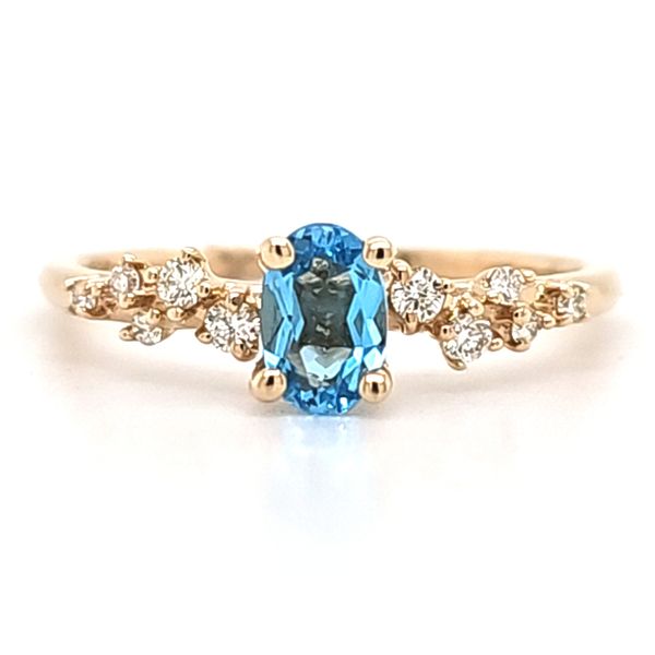 14K Yellow Gold Blue Topaz and Diamond Scatter Ring Quality Gem LLC Bethel, CT