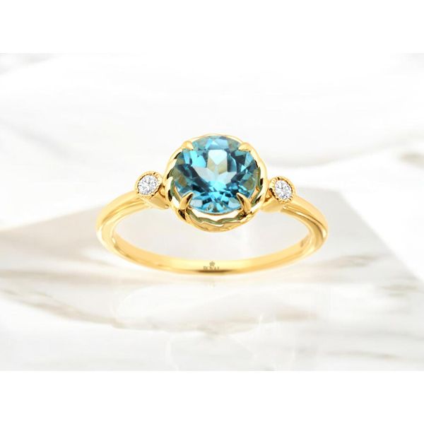 14K Yellow Gold Blue Topaz and Diamond Ring Size 6.75 Image 2 Quality Gem LLC Bethel, CT